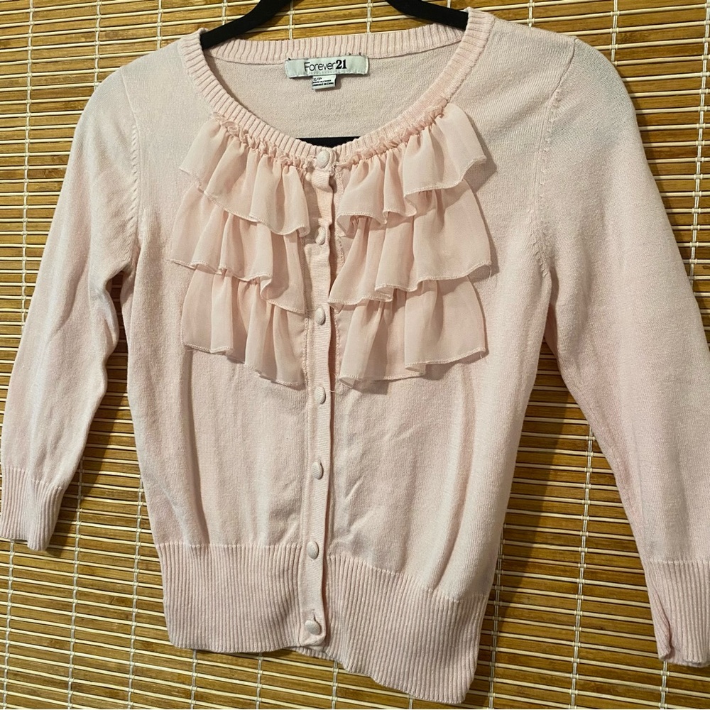 Forever 21 Light Pink Ruffle Cardigan